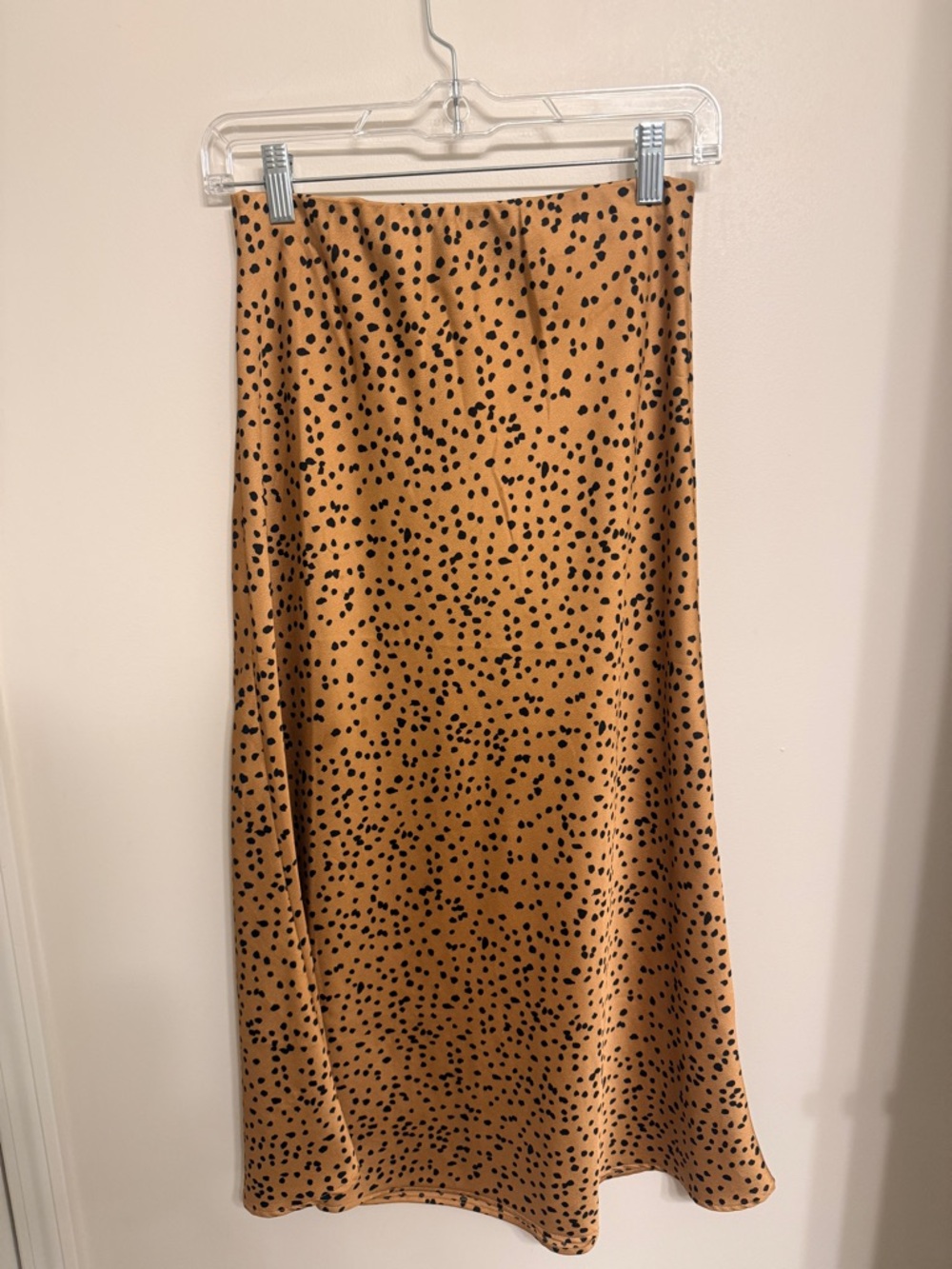 Crescen Tan Midi Skirt with Black Spot Print